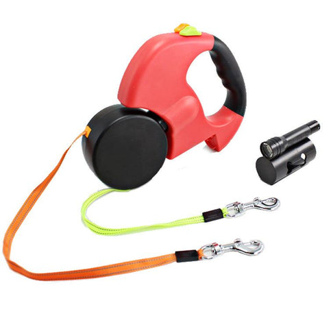 Dual Headed Pet Leashes with Flashlight Garbage Bag Box Daring Pet