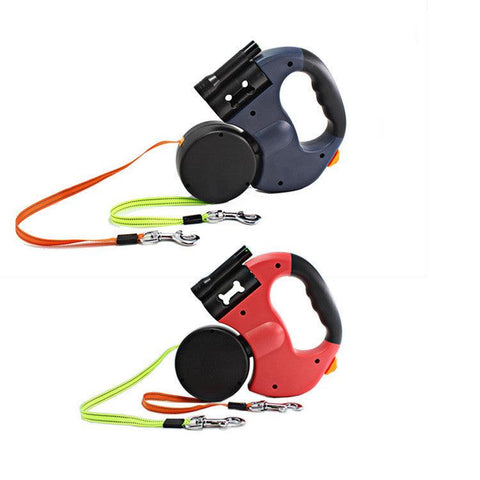 Dual Headed Pet Leashes with Flashlight Garbage Bag Box Daring Pet