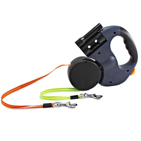 Dual Headed Pet Leashes with Flashlight Garbage Bag Box Daring Pet