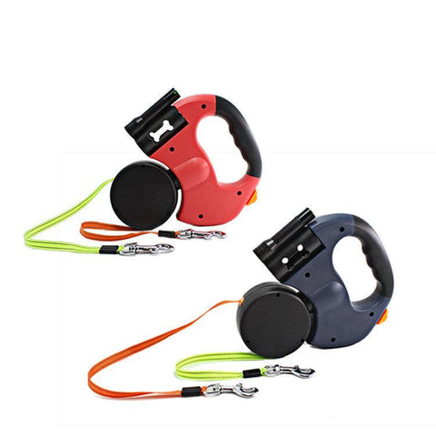 Dual Headed Pet Leashes with Flashlight Garbage Bag Box Daring Pet